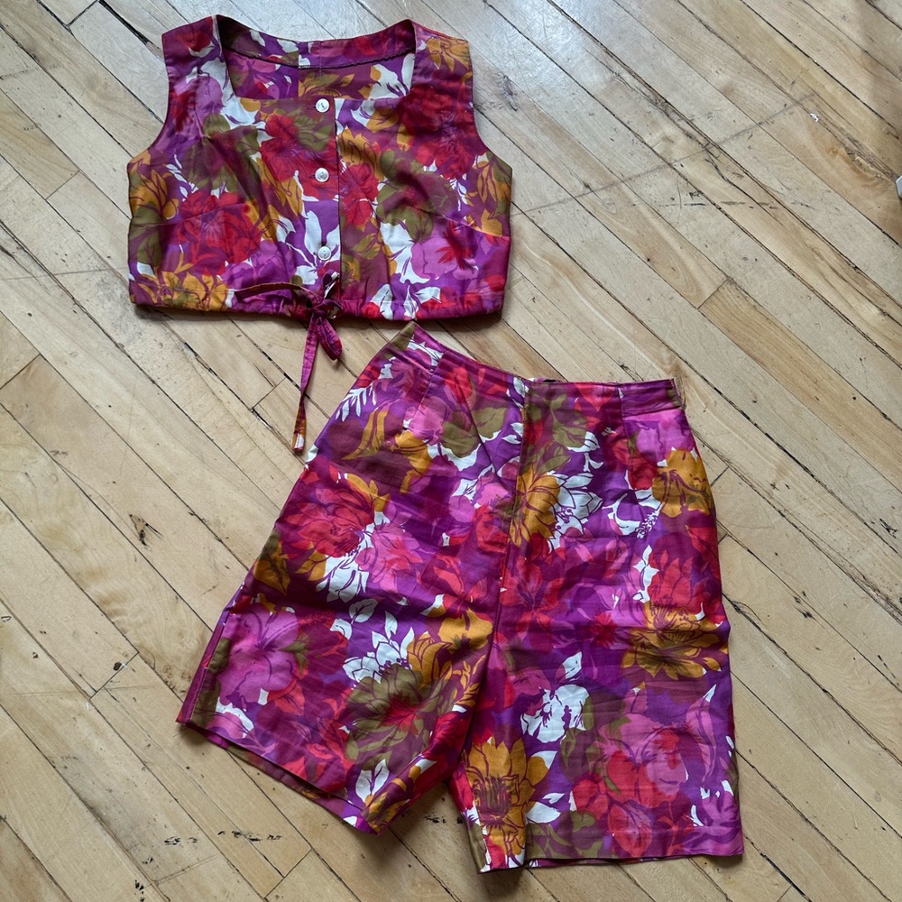 Vintage Floral Two-Piece Crop Top & Shorts
